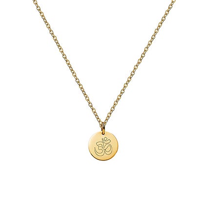 Mini Round Om Style Engraved Pendant Necklace