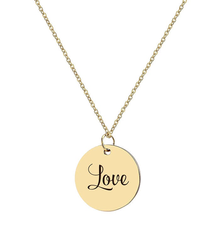 Love Engraved Stainless Steel Charm Necklace