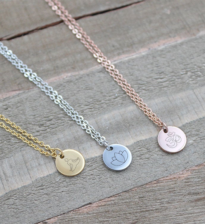 Mini Round Mantra Engraved Pendant Necklace