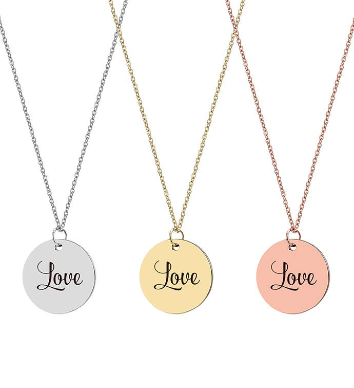 Love Engraved Stainless Steel Charm Necklace