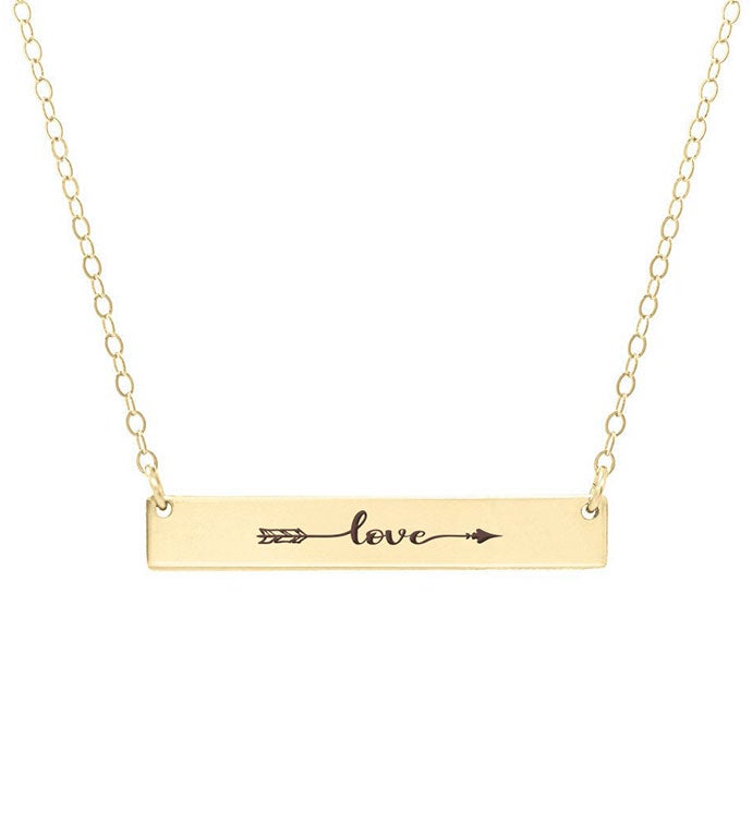 Arrow Faith Engraved Bar Necklace