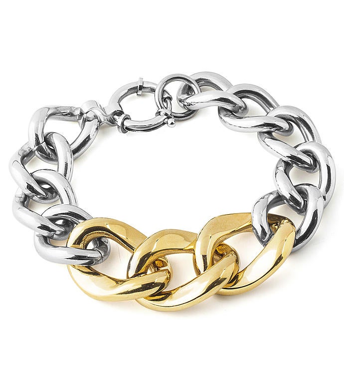 Polished Curb Chain Two tone Stainless Steel Link Bracelet