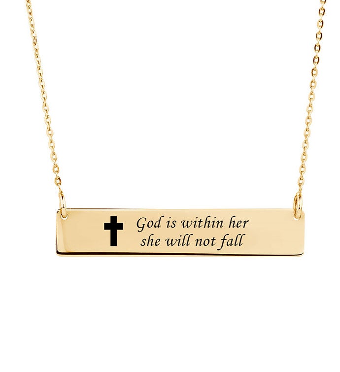 God Is Within Her She Will Not Fall Bar Necklace