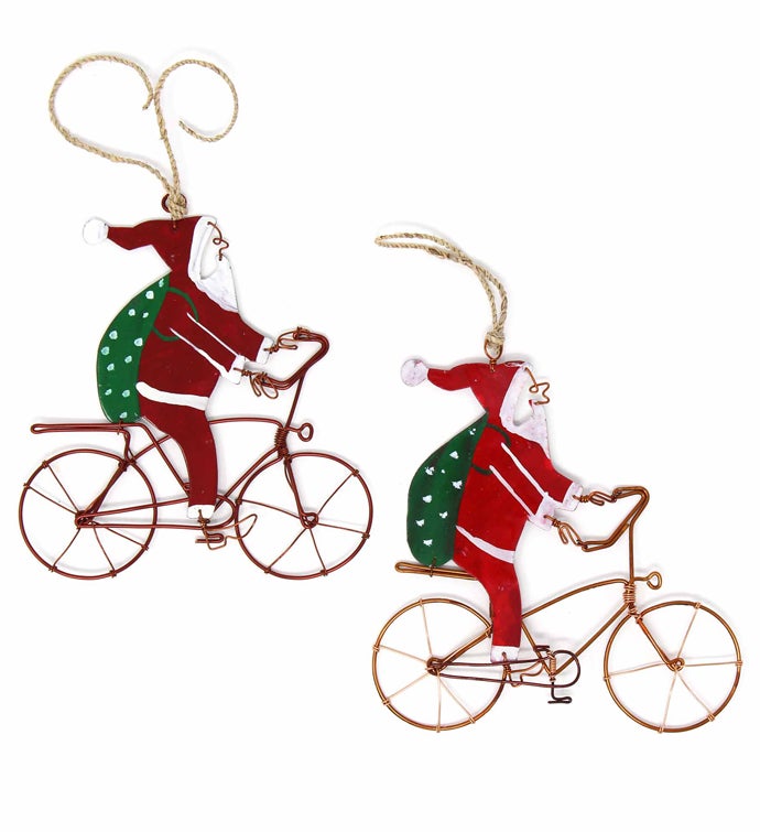 Kenyan Recycled Wire Bike Riding Santa Ornament