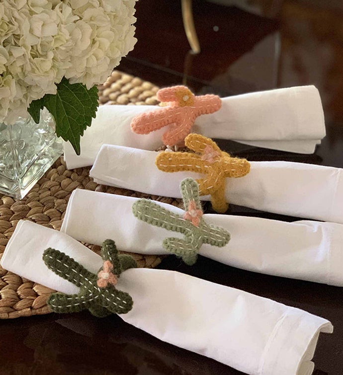 Handmade Felt Cactus Napkin Rings  Set Of 4