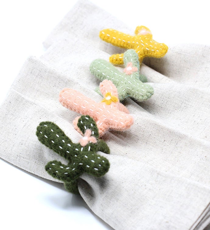 Handmade Felt Cactus Napkin Rings (Set Of 4)