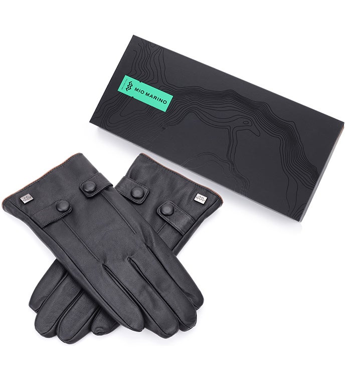 Mio Marino Button Loop Nappa Leather Gloves   Black