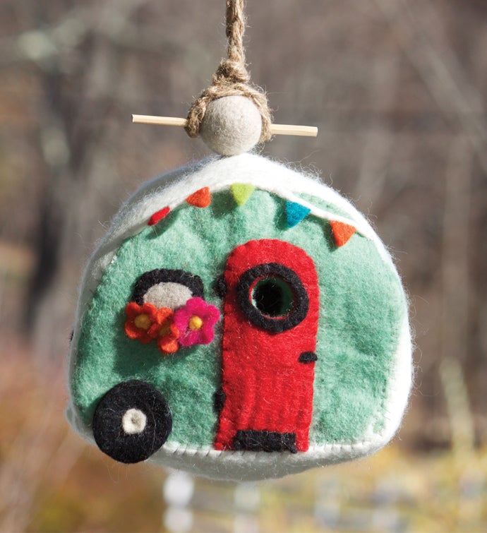 Wild Woolies Handmade Felt Retro Camper Birdhouse