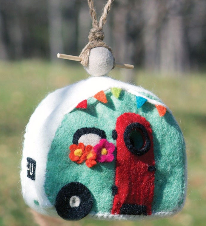 Wild Woolies Handmade Felt Retro Camper Birdhouse