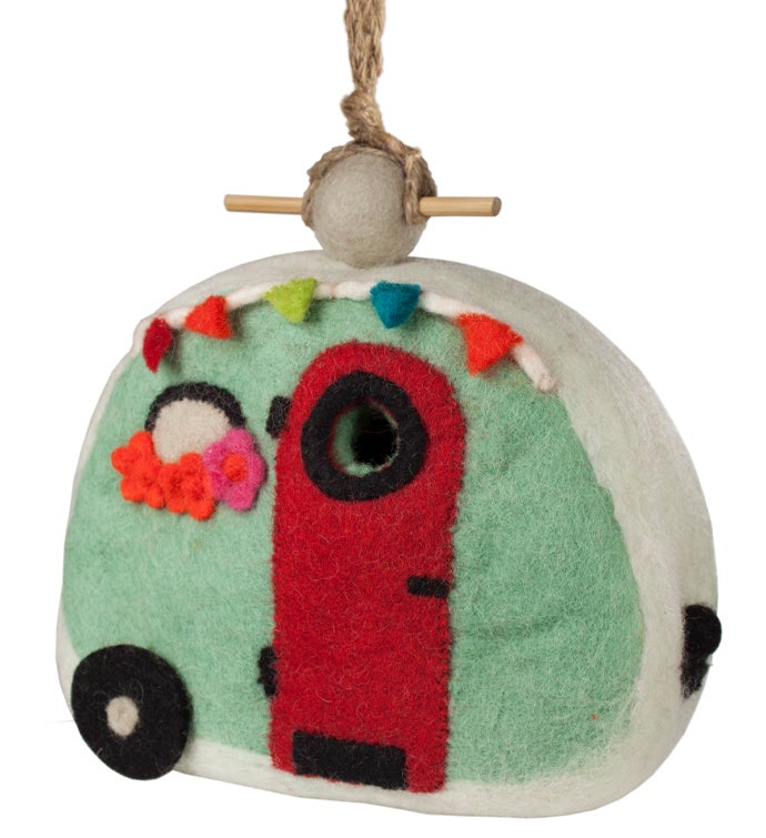 Wild Woolies Handmade Felt Retro Camper Birdhouse