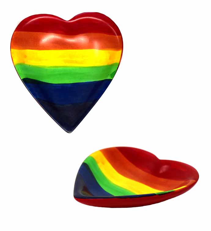 Handmade Rainbow Soapstone Heart Trinket Bowls