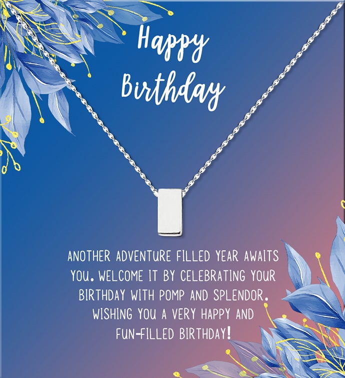 Dainty Cube Pendant Necklace With Happy Birthday Card Gift Box