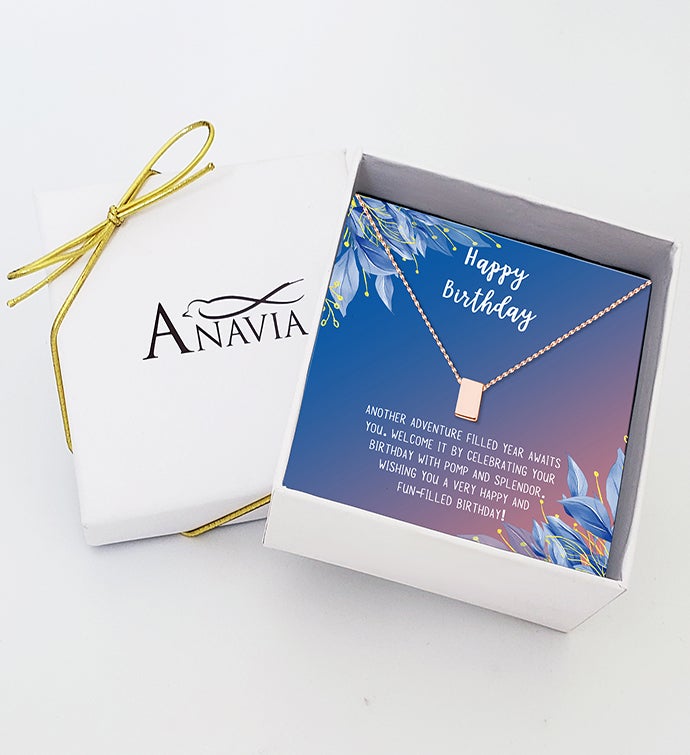 Dainty Cube Pendant Necklace With Happy Birthday Card Gift Box