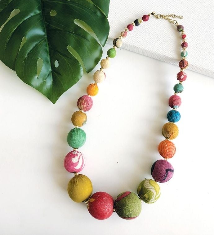 Handmade Kantha Graduated Bead Statement Necklace