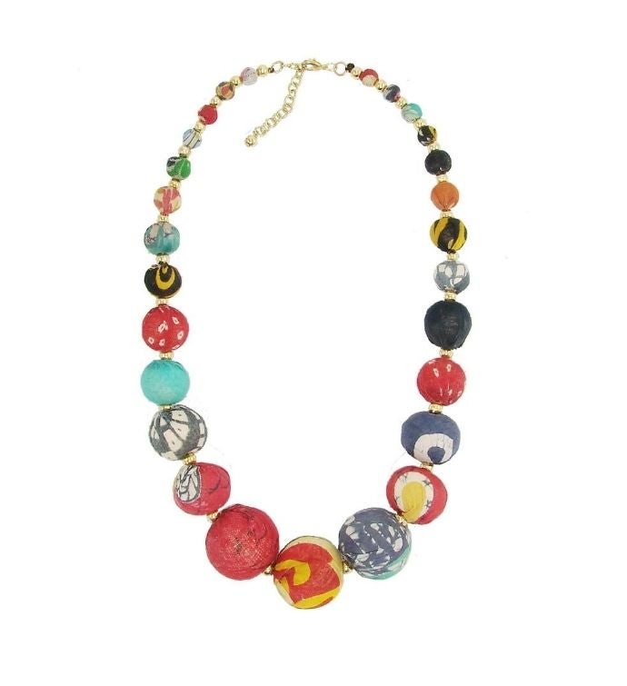 Handmade Kantha Graduated Bead Statement Necklace