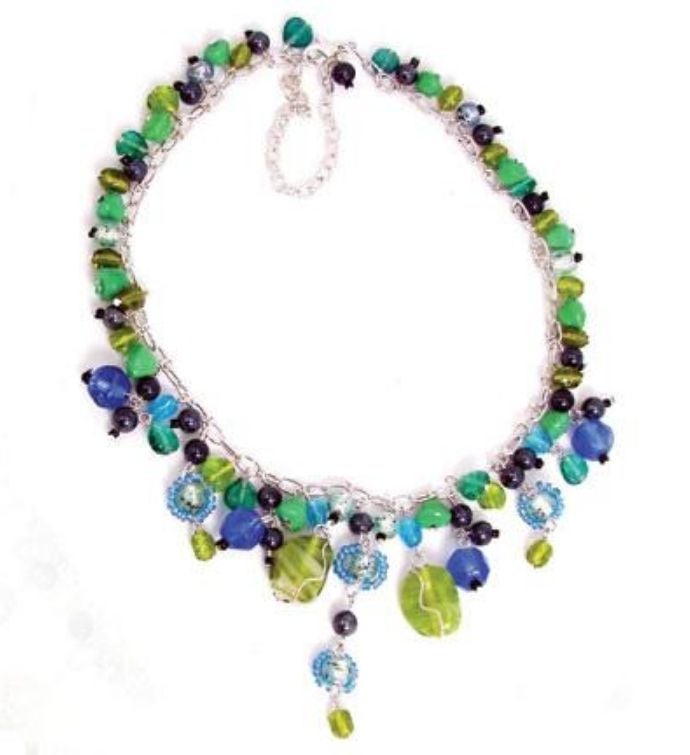 Handmade Glass Bead Green & Blue Drop Necklace
