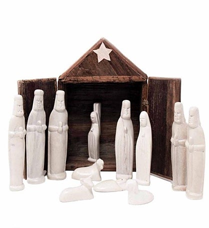 Hand-Carved Soapstone Nativity Set With Barn