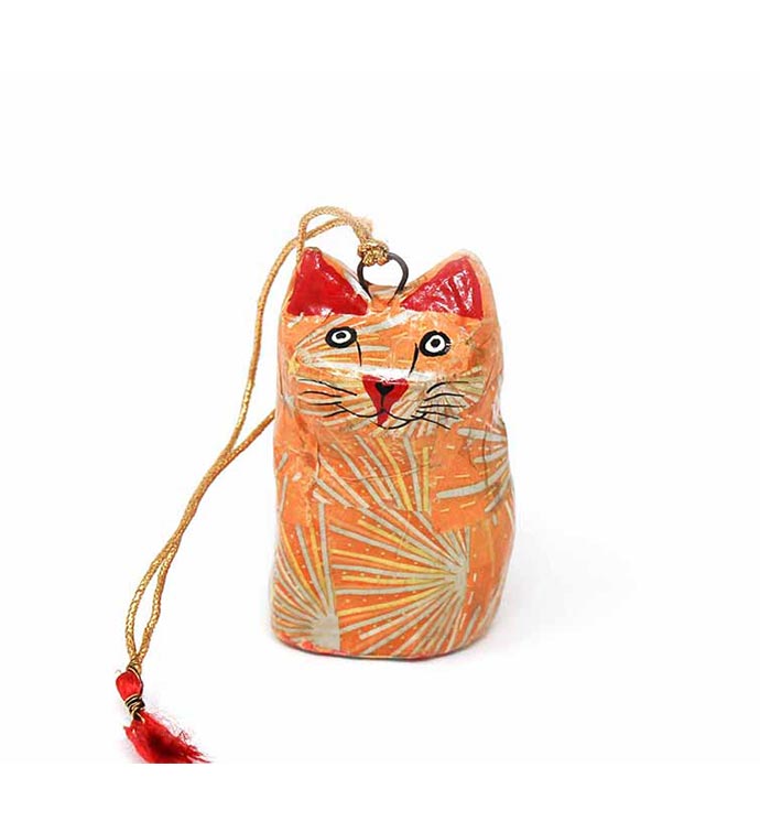 Handpainted Papier mâché Cat Ornaments  Set of 2