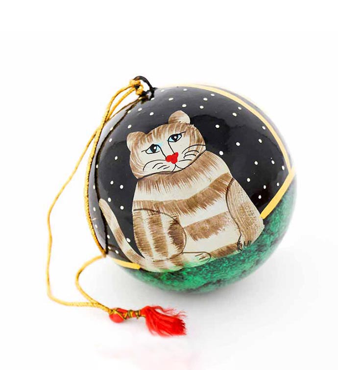 Handpainted Papier-mâché Cat Ornaments (Set of 2)