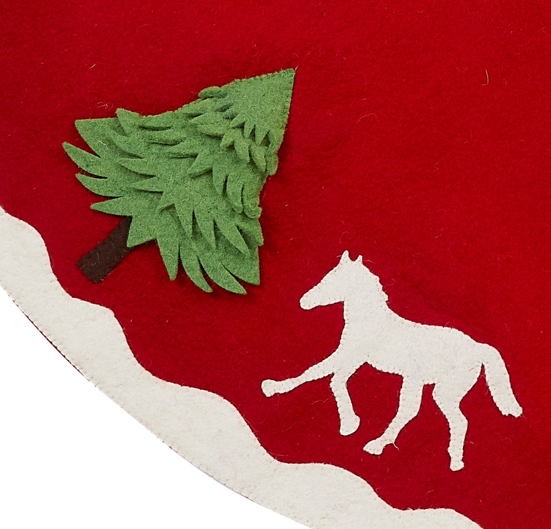 Handmade Christmas Tree Skirt In Hand Felted Wool - Dogs And Horses - 60"