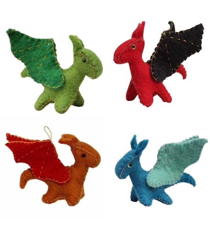 Mythical Dragons Felt Ornaments   Set Of 4