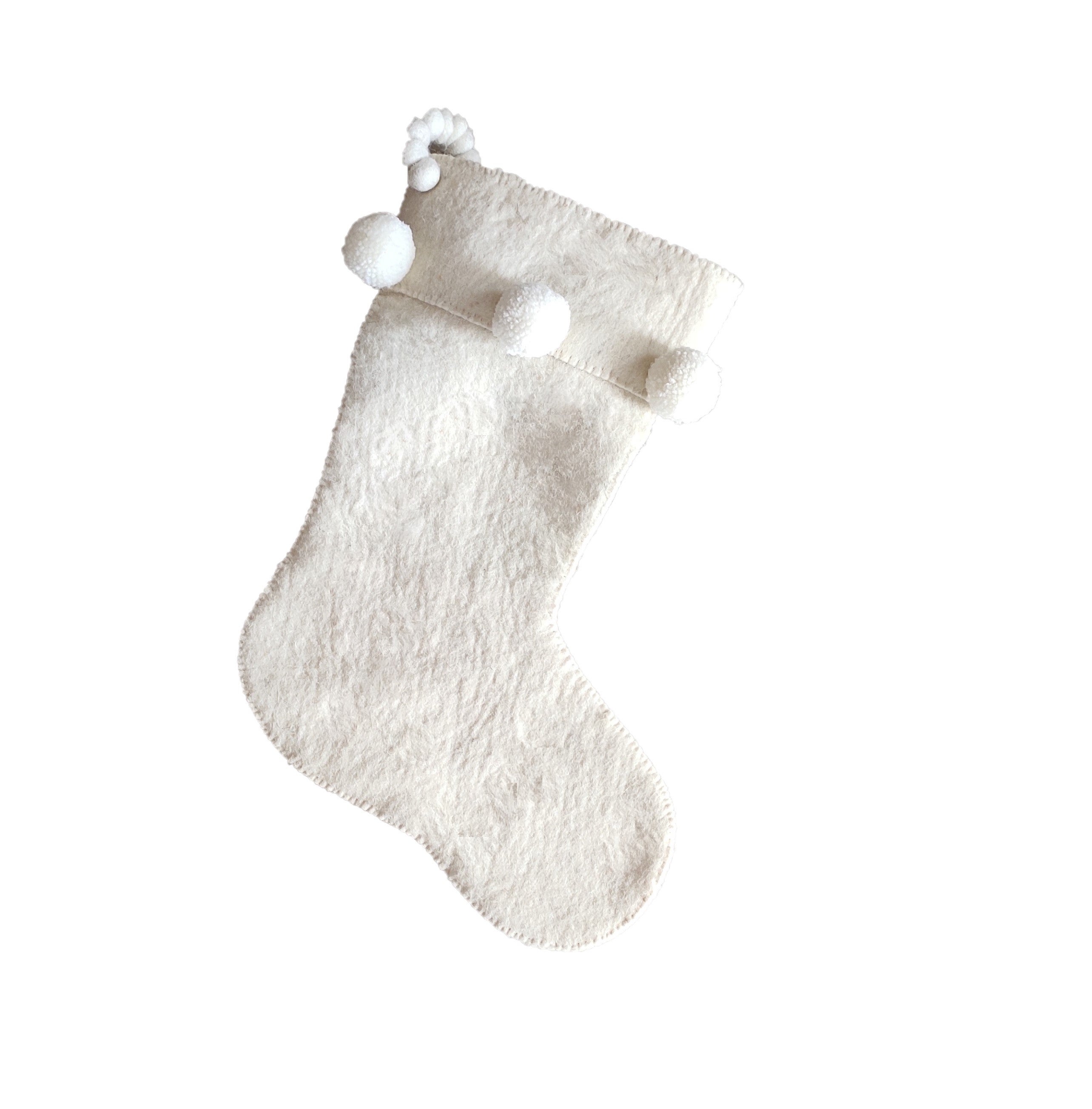 Cream Pom Pom Christmas Stocking in Hand Felted Wool