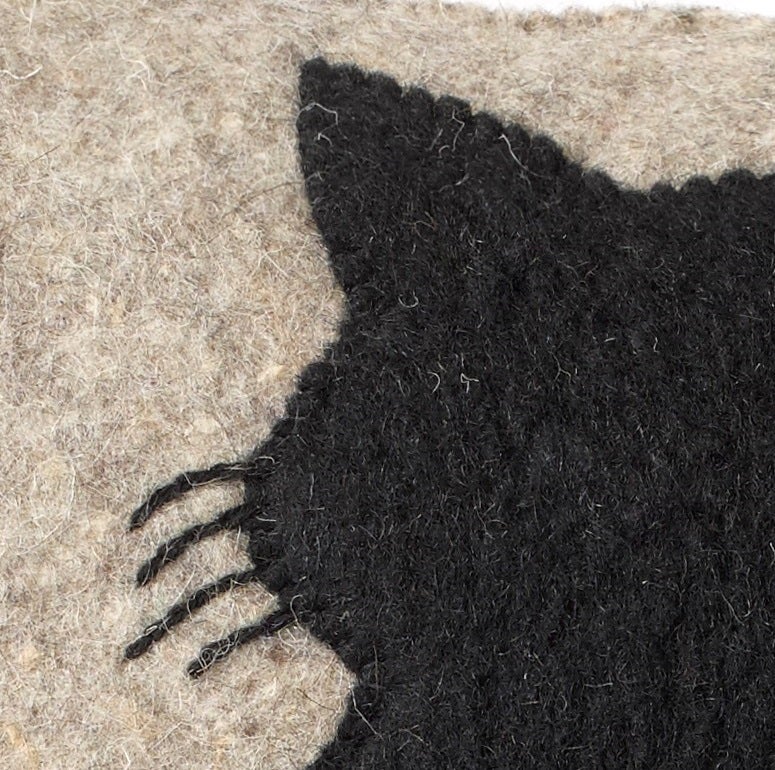 Cat On Gray Handmade Pillow in Hand Felted Wool