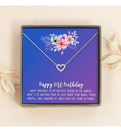 Happy 21st Birthday Dainty Heart Necklace Card Gift Box