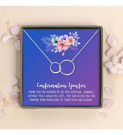 Confirmation Sponsor Gift Box Infinity Rings Necklace and Card