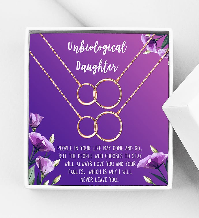 Unbiological Daughter Double Silver Infinity Rings And Card Gift Box