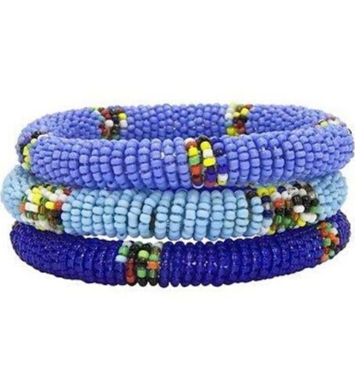 Handmade Trio Of Blue Maasai Bangles (Kenya)
