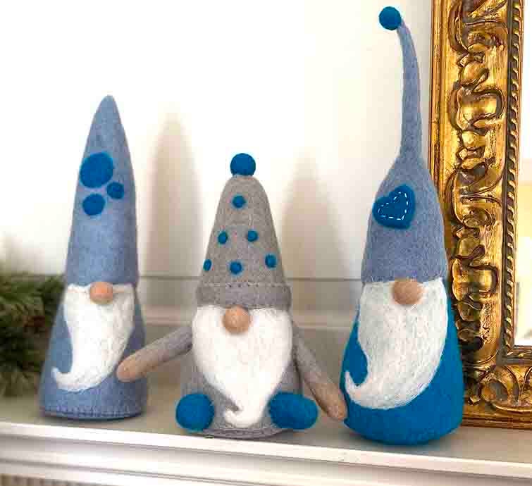 Handmade Felt Winter Blues Gnomes - Set Of 3