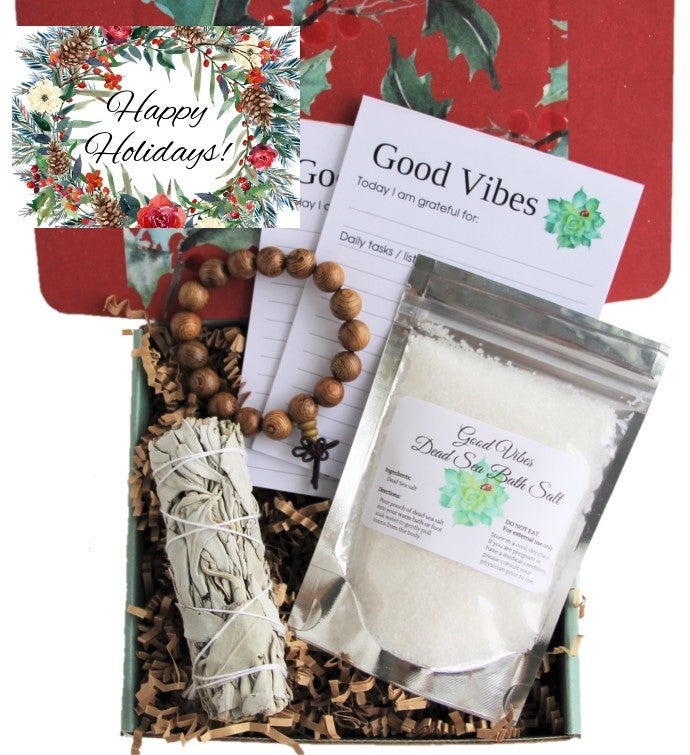 Good Vibes Gift Box   Sage   "Happy Holidays" Card