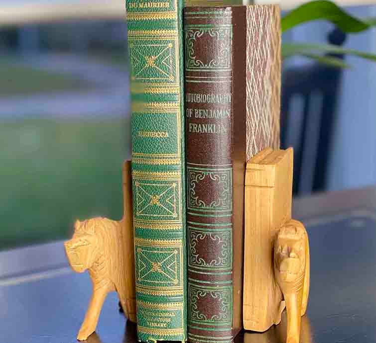 Hand-Carved Lion Book Ends