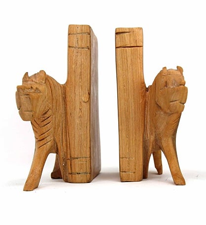 Hand-Carved Lion Book Ends