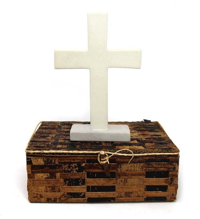 Soapstone Traditional Standing Cross With Banana Fiber Storage Box