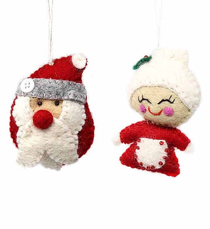 Handmade Santa Claus & Mrs. Claus Felt Ornament
