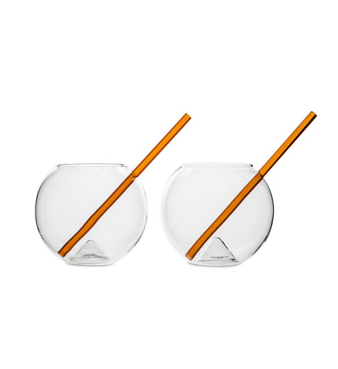 Glass With Straw Magaluf 2 pack, Amber