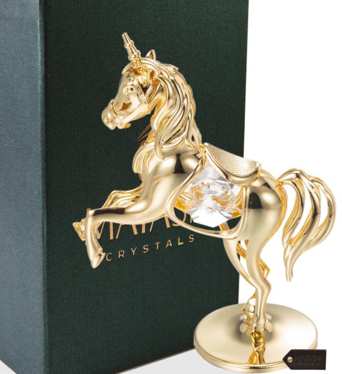 Matashi 24k Gold Plated Crystal Studded Unicorn Ornament Tabletop Showpiece