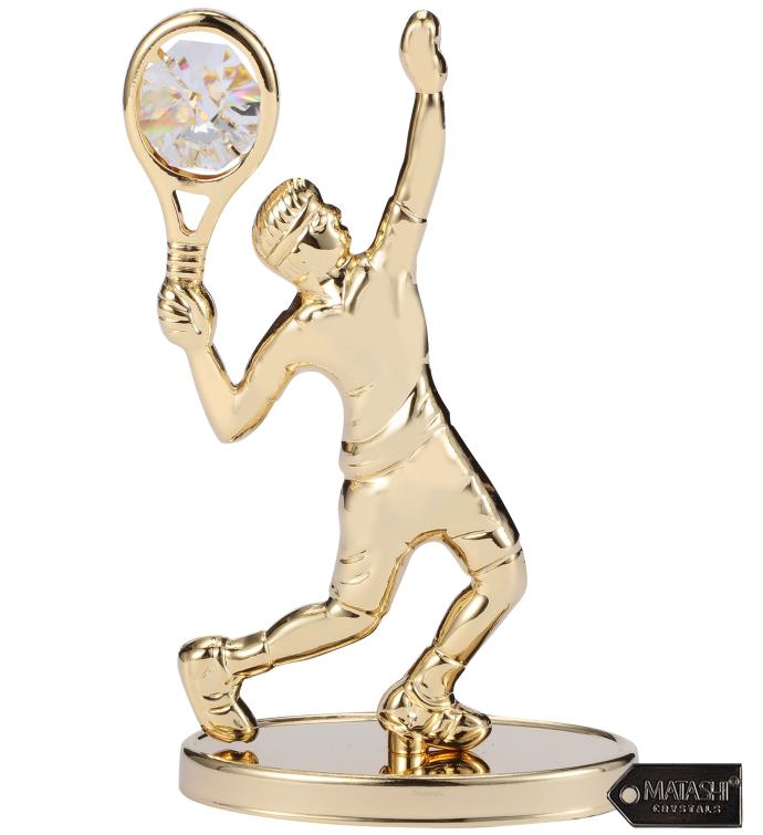 24k Gold Plated Tennis Player Figurine Embellished With Matashi Crystals