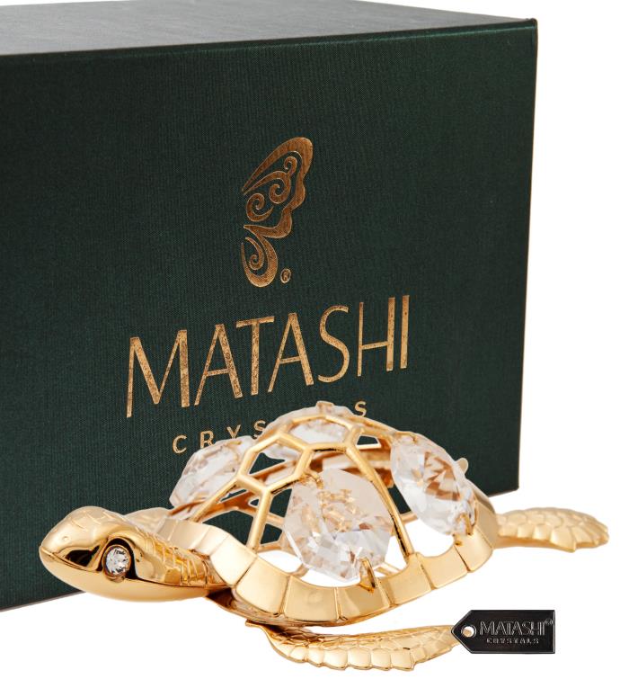 24k Gold Plated Crystal Studded Sea Turtle Ornament By Matashi