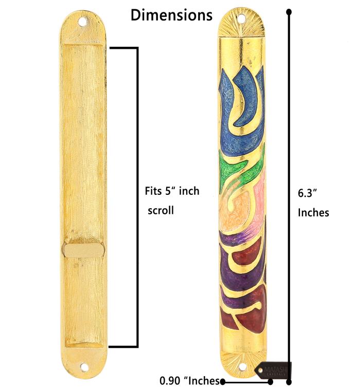  Matashi Gold Hand Painted 6" Enamel Mezuzah W/ Hebrew Shin 