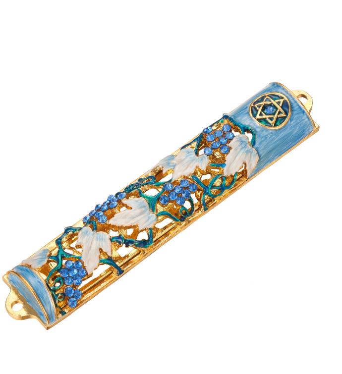 Matashi Hand Painted 6" Enamel Grape Mezuzah W/ Gold Accents & Crystals