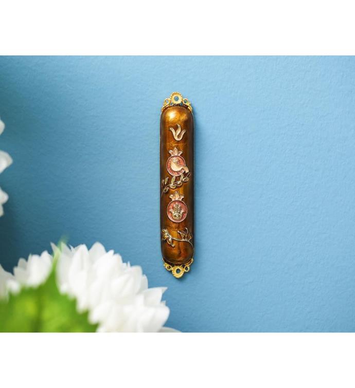 Matashi Hand Painted Enamel Mezuzah W/ A Dove & Hamsa Design W/ Crystals