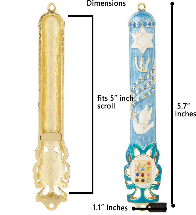 Matashi Hand Painted 5.7" Dove Mezuzah W/ Gold Accents & Crystals