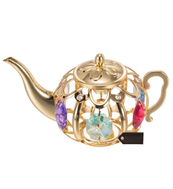 Teapot Ornament With Crystals by Matashi