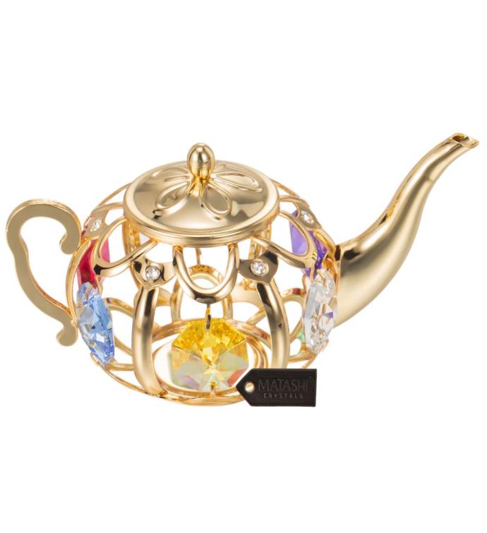 Teapot Ornament With Crystals by Matashi