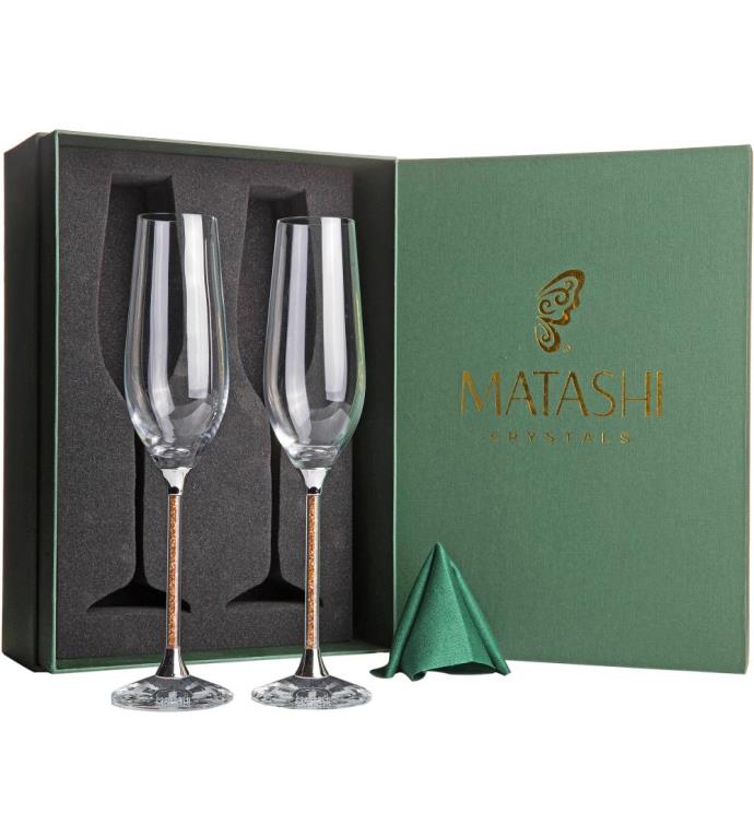  Pair Of 8 Oz Crystal Champagne Glasses By Matashi 
