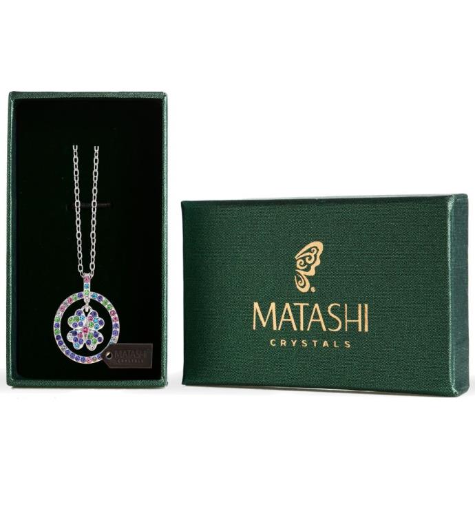 Matashi Rhodium Plated Necklace With Four Leaf Clover Pendant