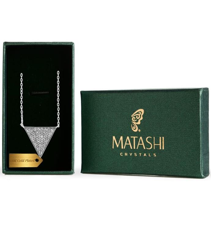 Matashi Triangle Delta Pendant Necklace With Crystals